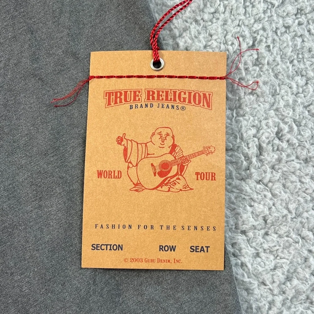 True Religion Graphic T-Shirt Buddha Guitar Logo Gray Men's Size 2XL VTG‎ NWT